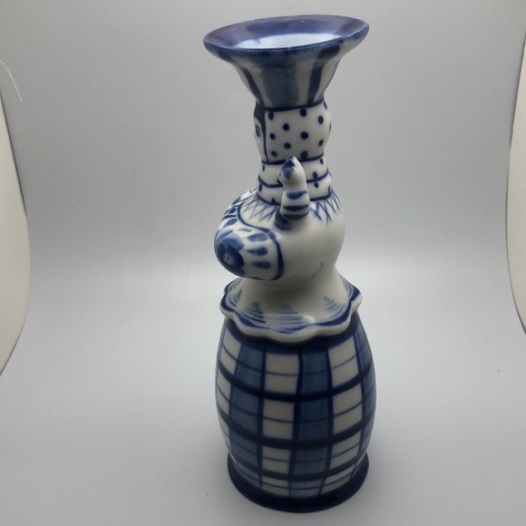 VTG Russian Gzhel CandleStick Holder Blue White Porcelain Collectible - Picture 6 of 10